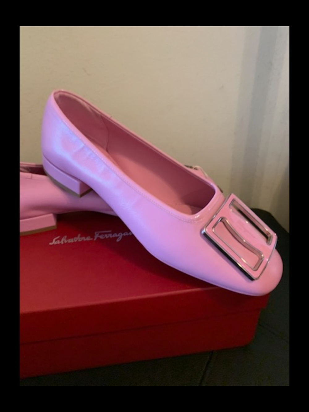 Salvatore Ferragamo Women Flamingo buckle leather ballerina flats Size 8.5C NWB - Picture 6 of 13